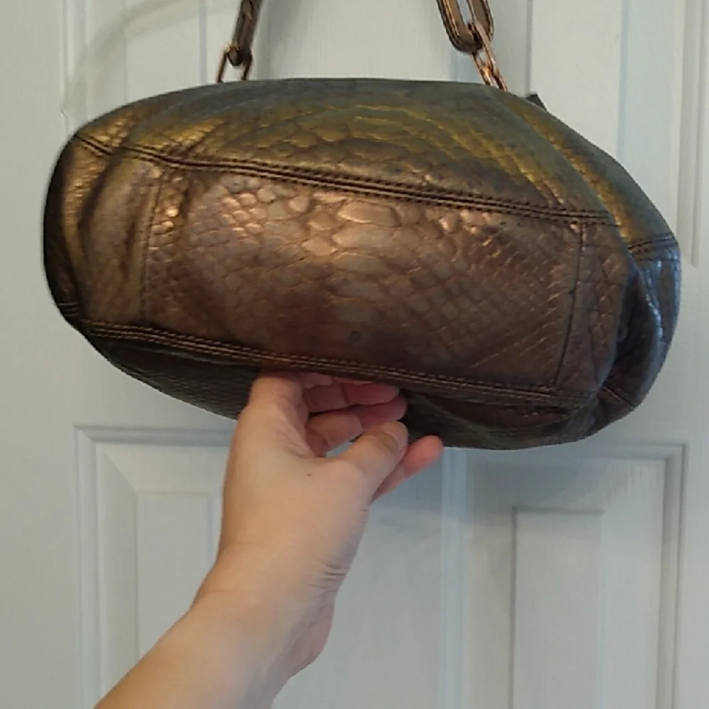 Michael Kors Copper Gold Snakeskin Effect Leather Purse Fulton Gold Logo Bag